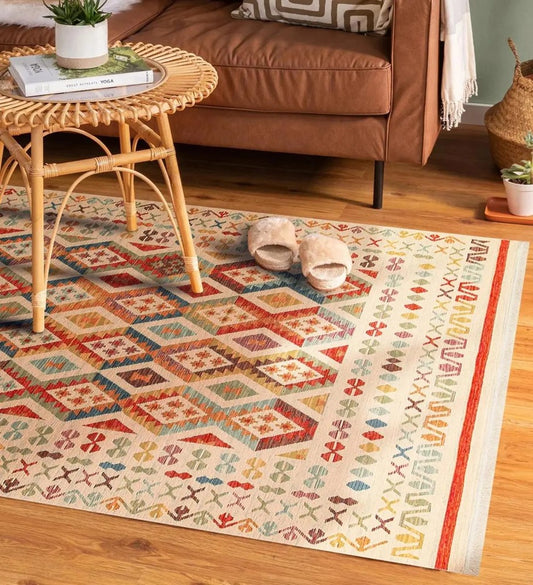 Soft Touch Rustic Rug, Colorful Geometric Rug, Authentic Area Rug, Double Sided Cotton Rug, Multicolored Traditional Kilim Rug