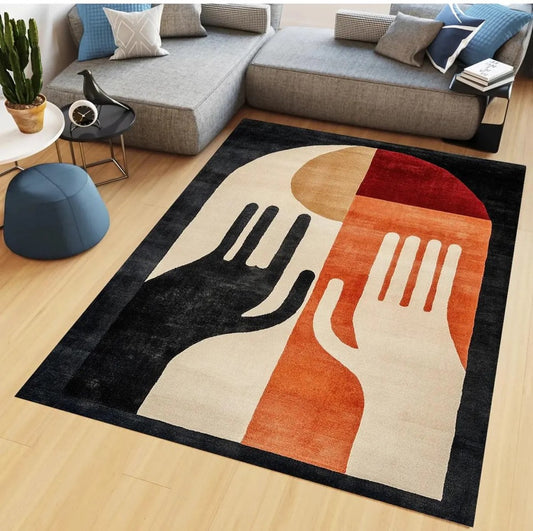 Abstract Hands Figure Rug, Hands Illustration Printed Carpet, Colorful Hand Printed Rug, Modern Art Home Decor