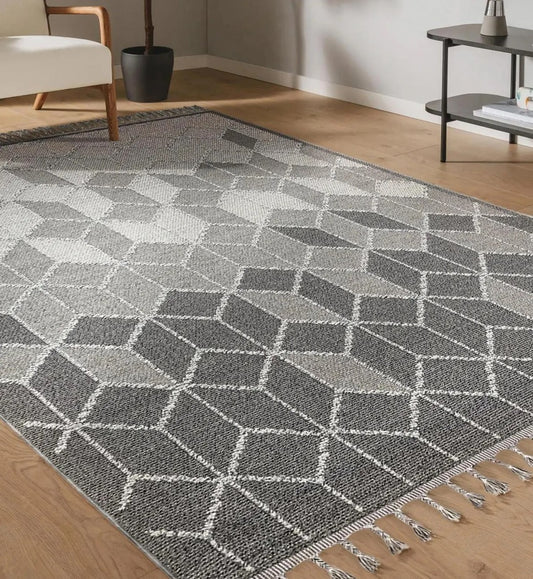 Nordic Lint Free Jute Rug, Scandinavian Boho Carpet, Gray Jute Rug, Jute Tappeto, Rugs for living room, Geometric Carpet